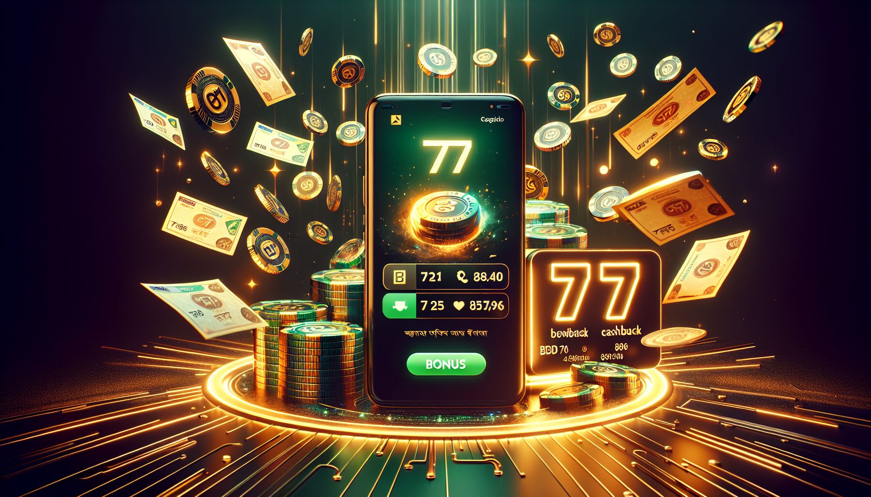 Modern promotional view of 7U7 bonuses for Bangladesh players with welcome offers, cashback rewards and mobile-friendly BDT deals in a premium style