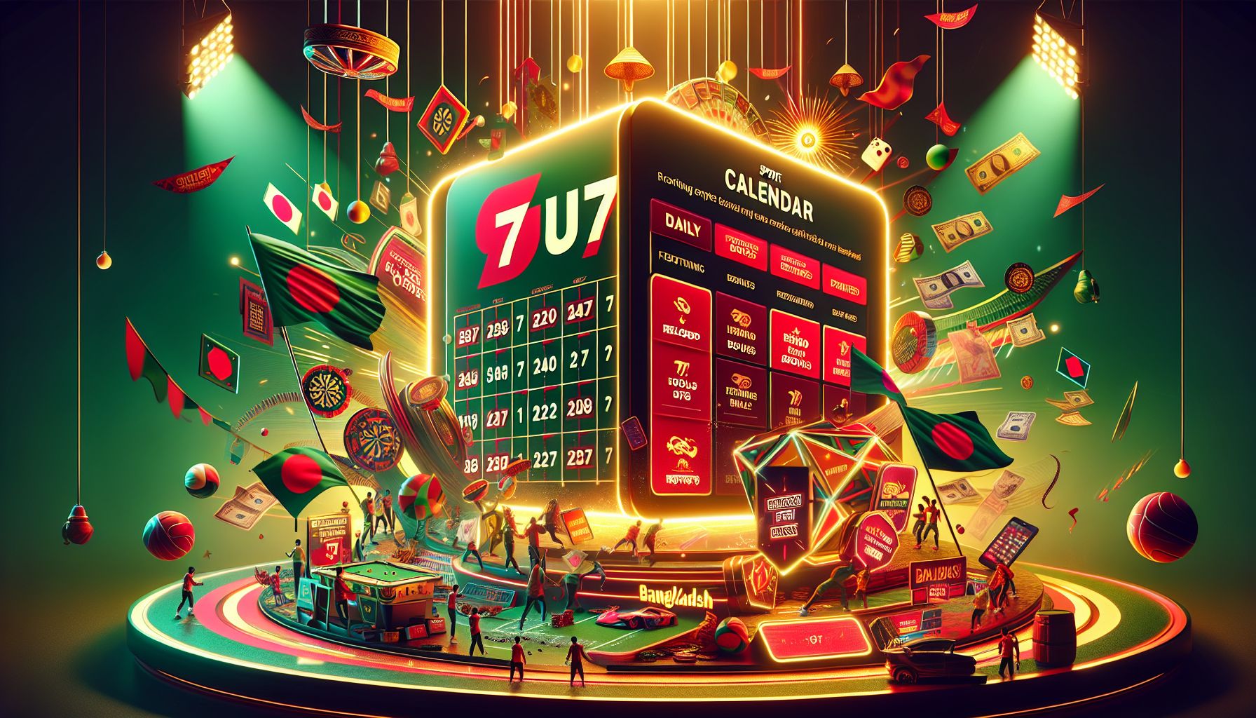 7U7 daily and seasonal promotion display with cashback, reload bonuses, leaderboard rewards and Bangladesh-themed campaign highlights